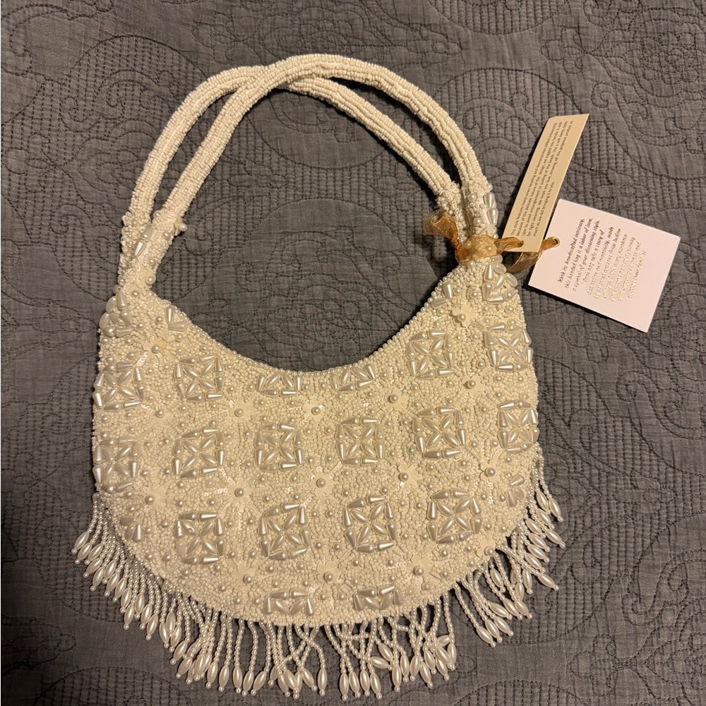 Elegant Beaded White Handbag